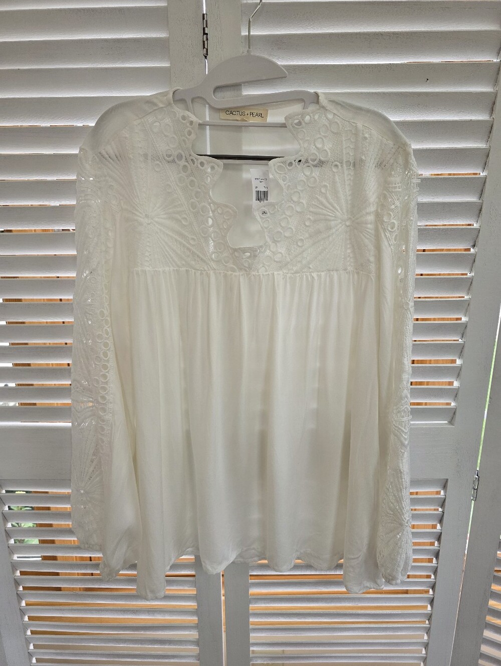 Cactus & Pearl White Lace Long Sleeve Blouse Size XL